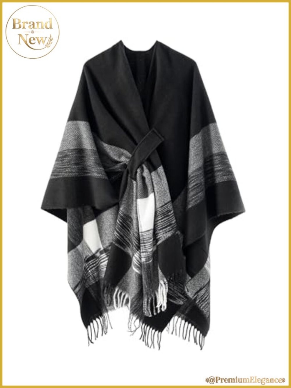 Womens Knit Poncho Shawl Wrap Cross Front Tassel Cape One Size